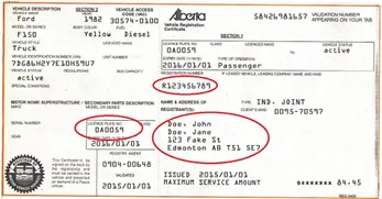 Official vehicle registration with personal information