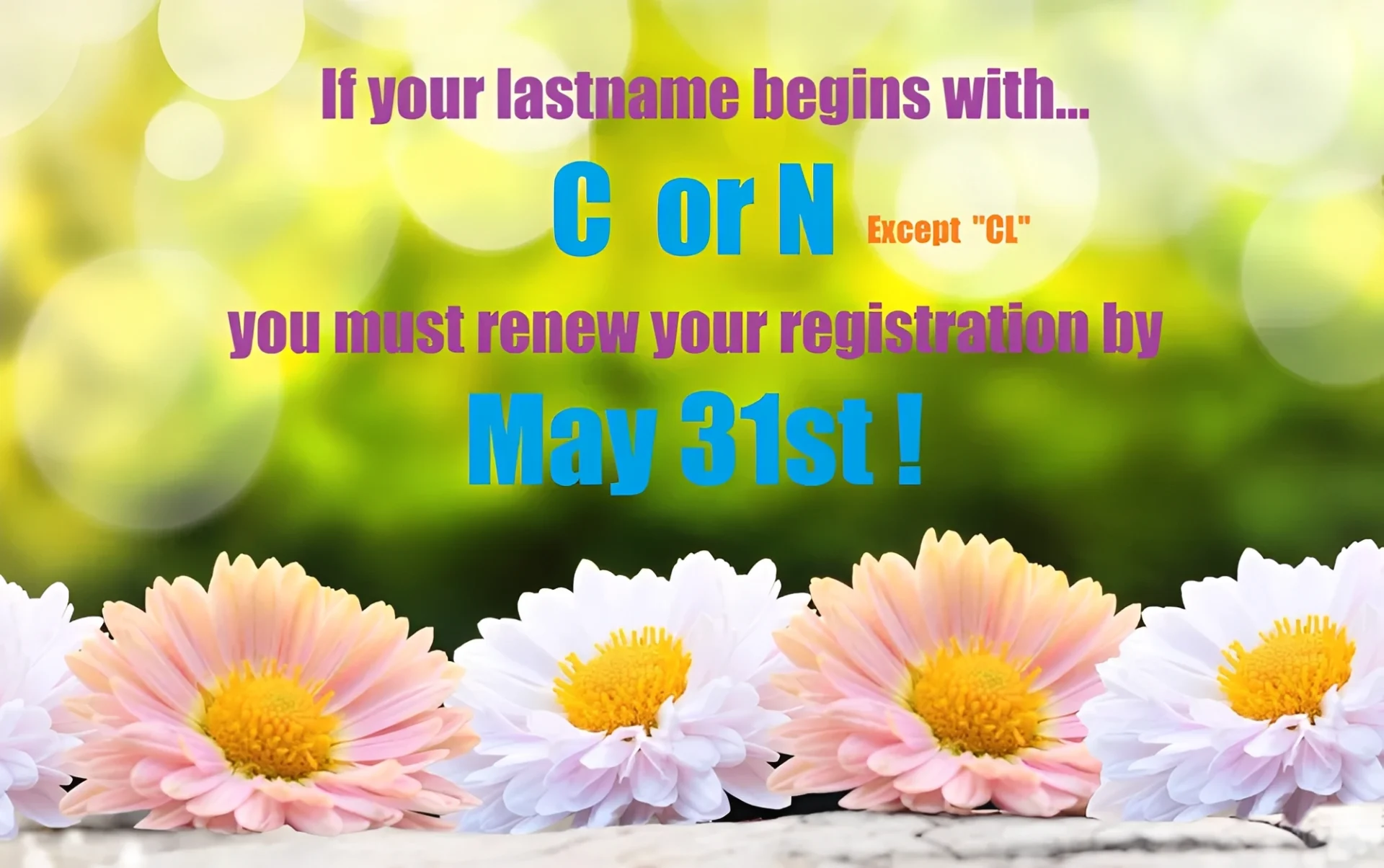 Deadline alert for surname C or N